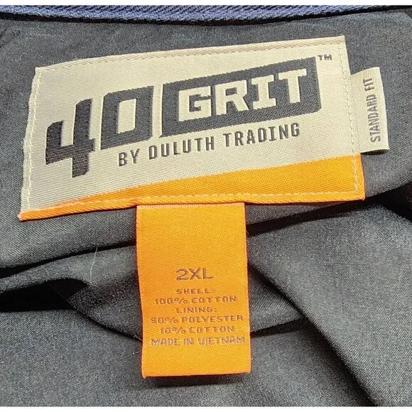 40 Grit By Duluth Trading Mens Navy Blue Button-Up Jacket 2XL 100% Cotton Shell - Picture 5 of 7